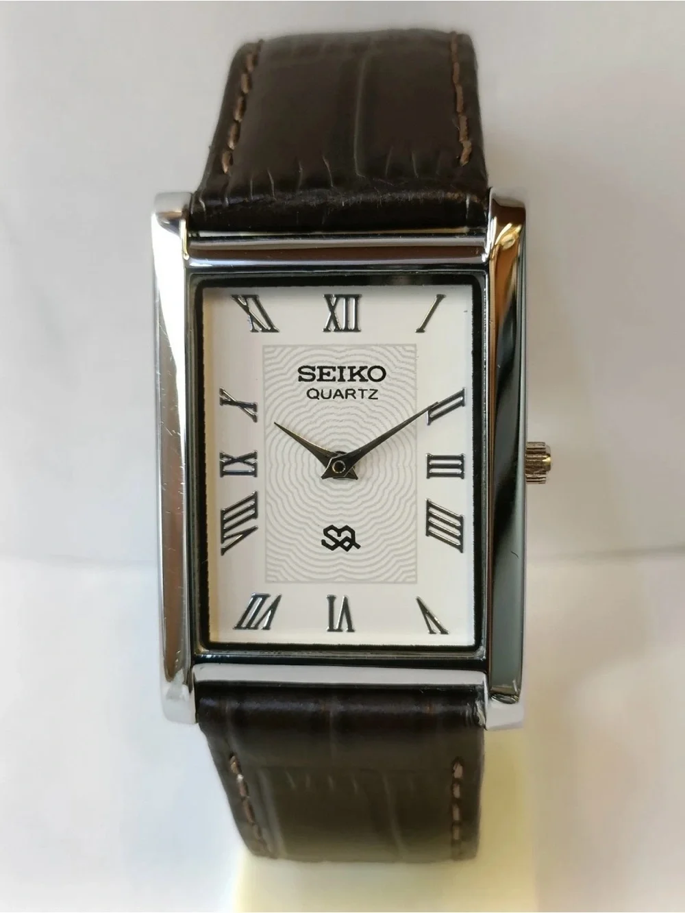 Seiko Silver Case White Dial Brown Leather Strap Men's Watch